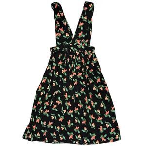 Y2k H&M Cherry Print A-Line Sundress Sleeveless Tank Dress Size 2 XS Black Red